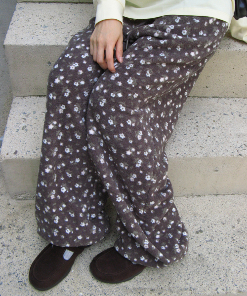 FLOWER PATTERN FLEECE PANTS CHARCOAL