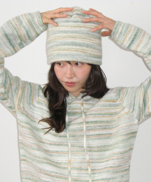 SOFT STRIPE KNIT BEANIE GREEN