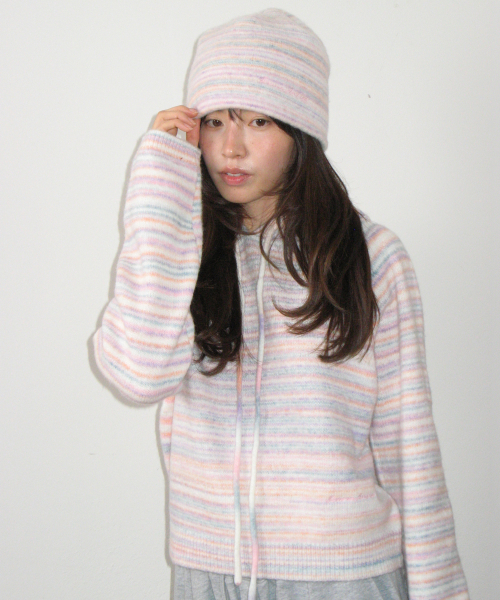 SOFT STRIPE KNIT BEANIE PURPLE