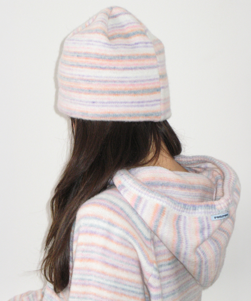 SOFT STRIPE KNIT BEANIE PURPLE