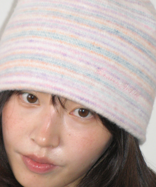 SOFT STRIPE KNIT BEANIE PURPLE