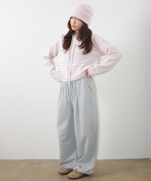 SOFT STRIPE KNIT BEANIE PURPLE