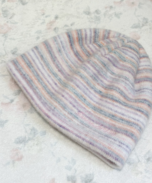 SOFT STRIPE KNIT BEANIE PURPLE