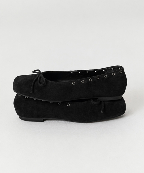 STRAP FLAT SUEDE BOOTS / BLACK