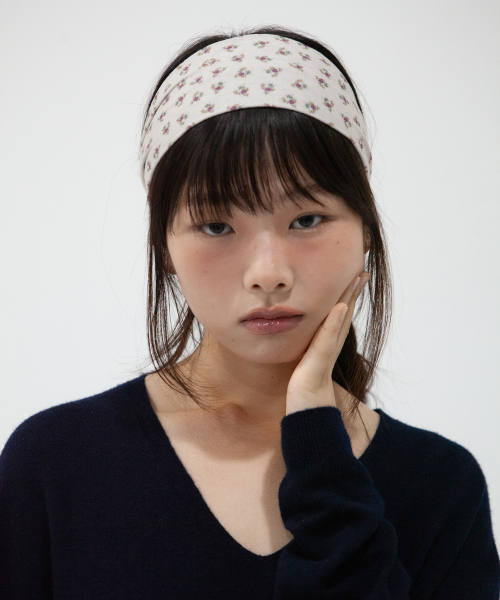 flower pointel hair band - beige