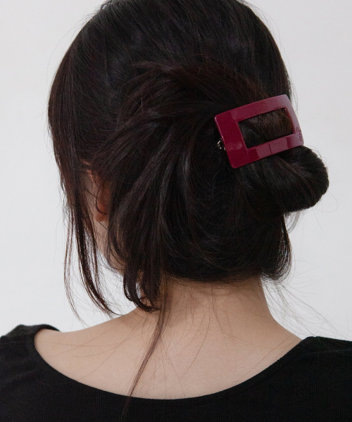 square plain hair pin - red wine
