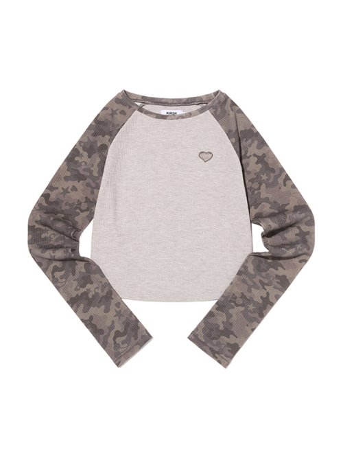 CHERRY CAMO WAFFLE LONG SLEEVE(MELANGE GRAY)
