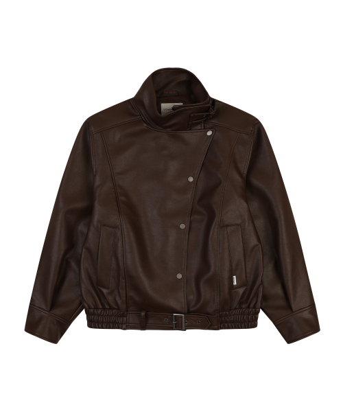 BELTED OVERSIZED LEATHER JUMPER [BROWN]