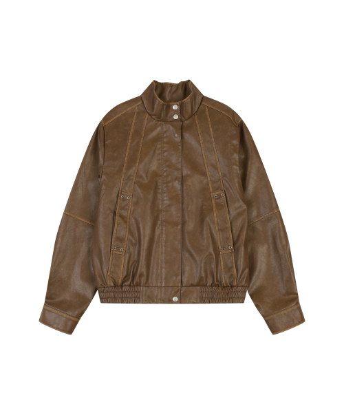 HIGH NECK LEATHER JUMPER [BROWN]