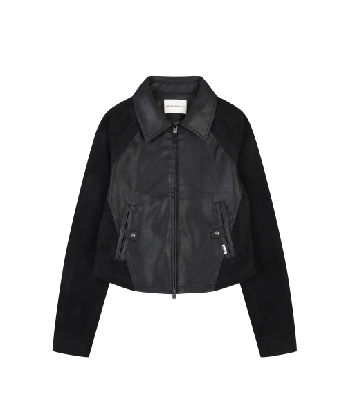 SUEDE MIXED LEATHER JACKET [BLACK]