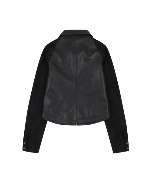 SUEDE MIXED LEATHER JACKET [BLACK]