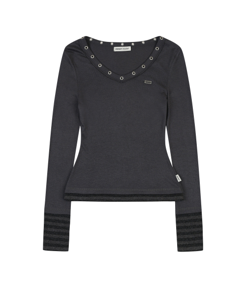 STUD V NECK PULLOVER [CHARCOAL]