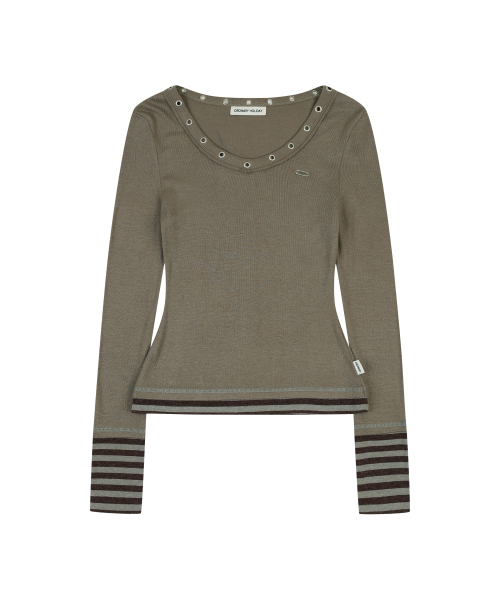 STUD V NECK PULLOVER [ASH BROWN]