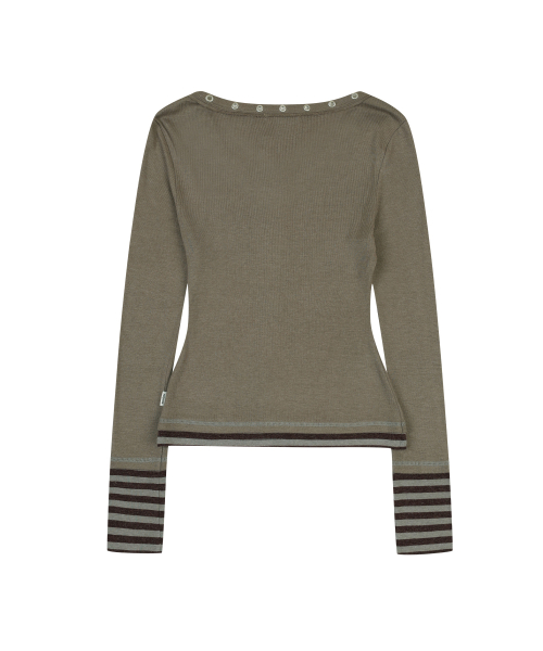 STUD V NECK PULLOVER [ASH BROWN]