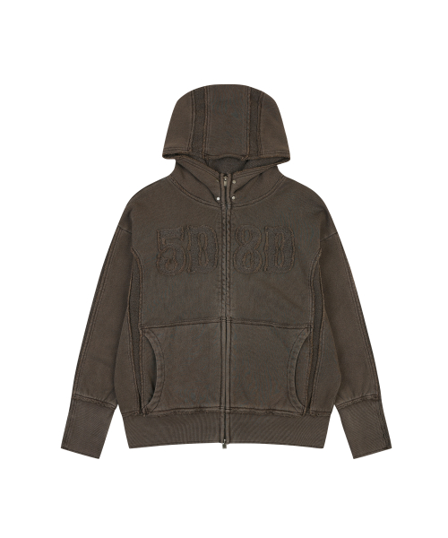 APPLIQUE PIGMENT SWEAT HOODIE [BROWN]