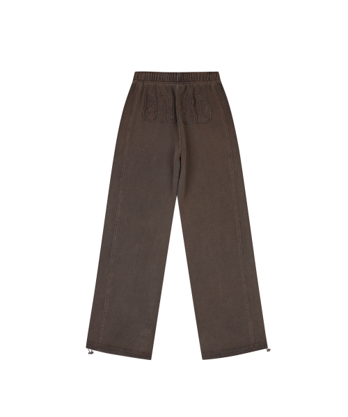 APPLIQUE PIGMENT WIDE SWEAT PANTS [BROWN]