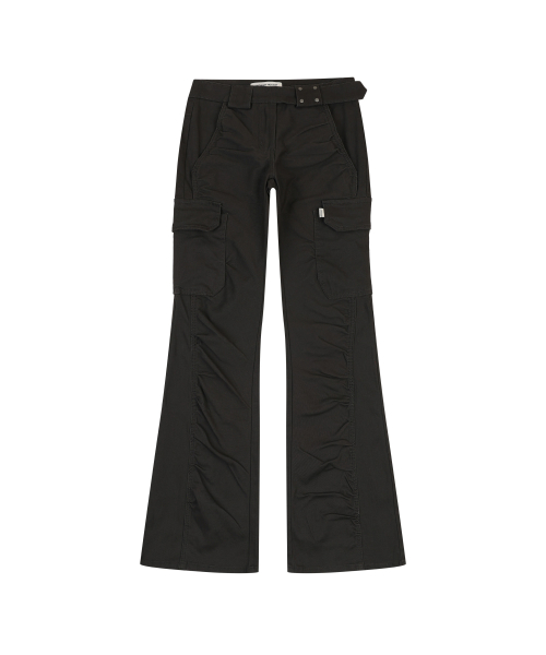 SHIRRING DETAIL BOOTS CUT PANTS [CHARCOAL]