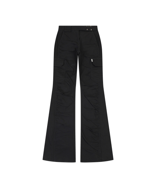 SHIRRING DETAIL BOOTS CUT PANTS [BLACK]