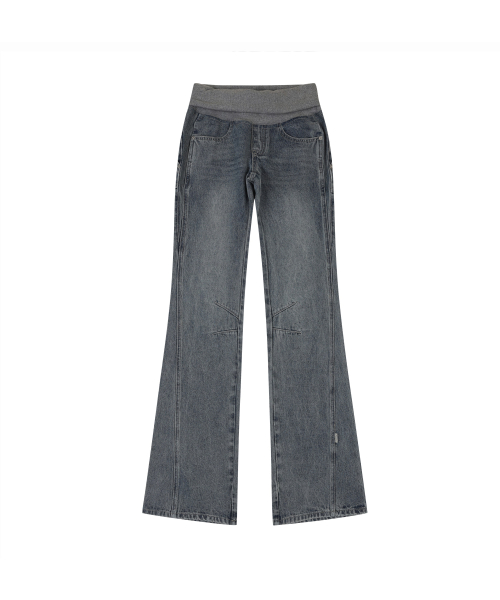 RIBBED WAIST BOOTCUT JEANS [BLUE]