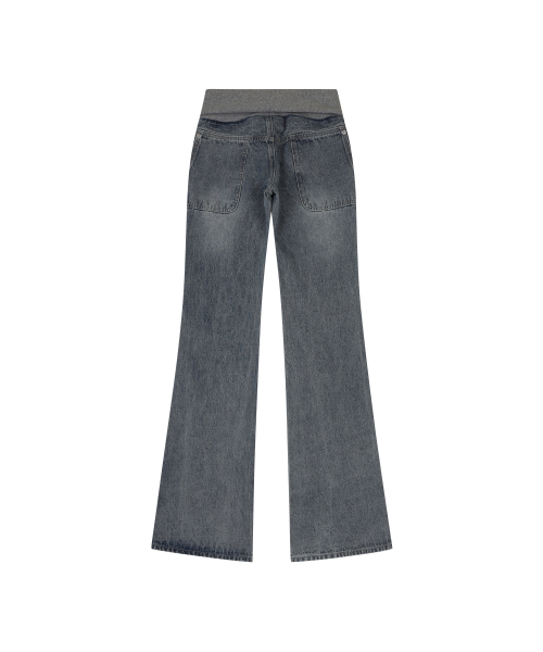 RIBBED WAIST BOOTCUT JEANS [BLUE]