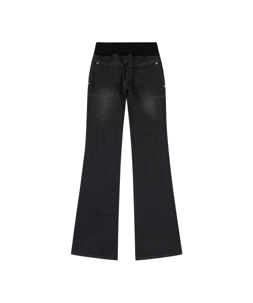 RIBBED WAIST BOOTCUT JEANS [BLACK]