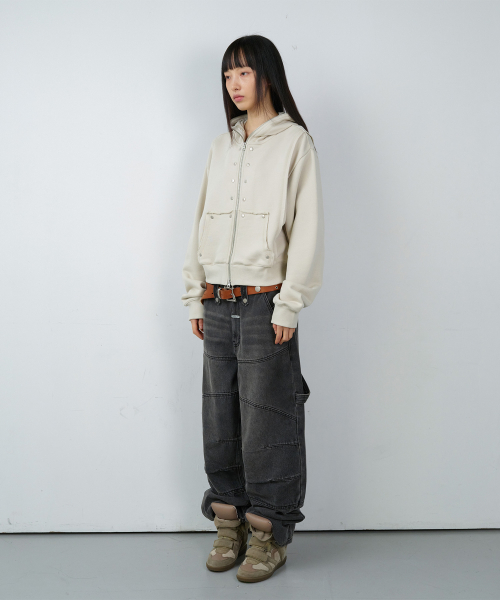 ROUND DOUBLE KNEE DENIM PANTS BLACK