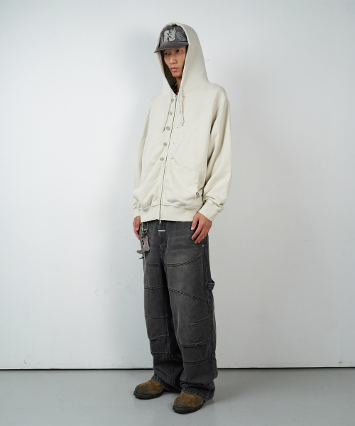 ROUND DOUBLE KNEE DENIM PANTS BLACK
