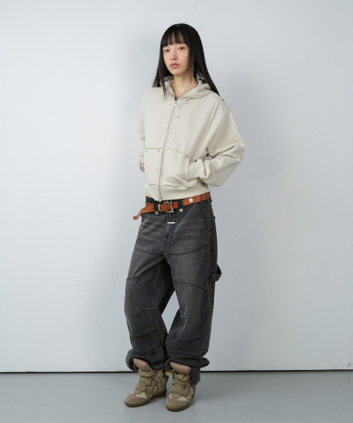 ROUND DOUBLE KNEE DENIM PANTS BLACK