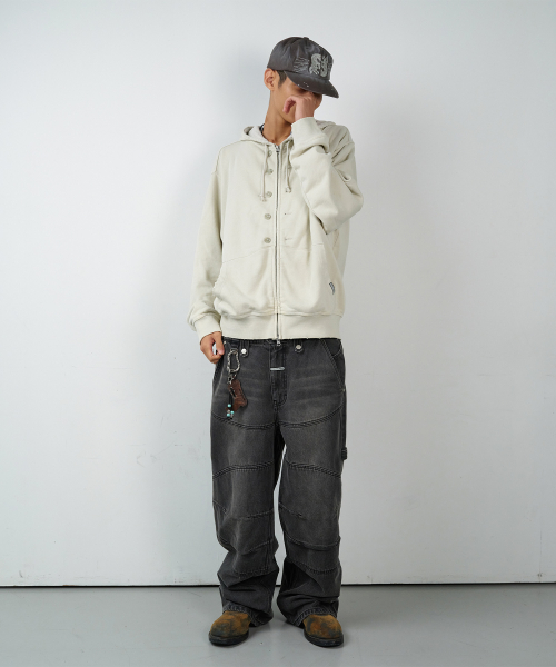 ROUND DOUBLE KNEE DENIM PANTS BLACK