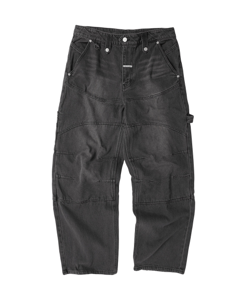 ROUND DOUBLE KNEE DENIM PANTS BLACK