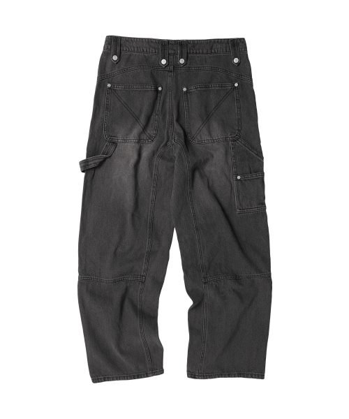ROUND DOUBLE KNEE DENIM PANTS BLACK