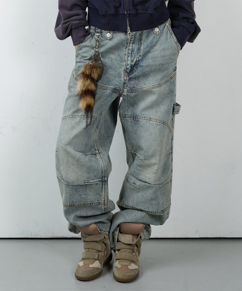 ROUND DOUBLE KNEE DENIM PANTS LIGHT BLUE