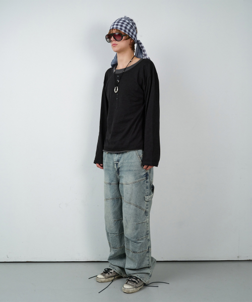 ROUND DOUBLE KNEE DENIM PANTS LIGHT BLUE
