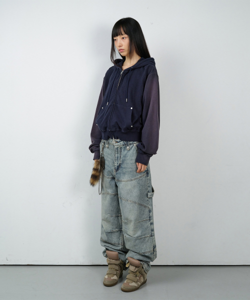 ROUND DOUBLE KNEE DENIM PANTS LIGHT BLUE