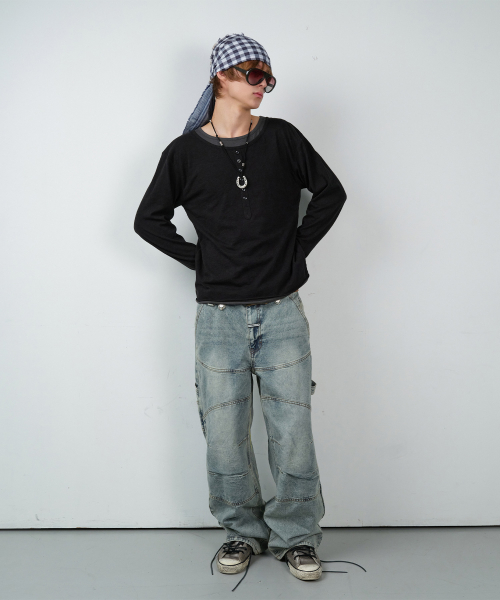 ROUND DOUBLE KNEE DENIM PANTS LIGHT BLUE