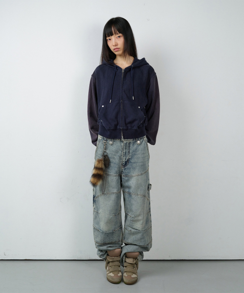 ROUND DOUBLE KNEE DENIM PANTS LIGHT BLUE