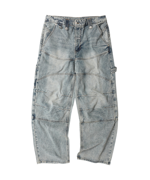 ROUND DOUBLE KNEE DENIM PANTS LIGHT BLUE