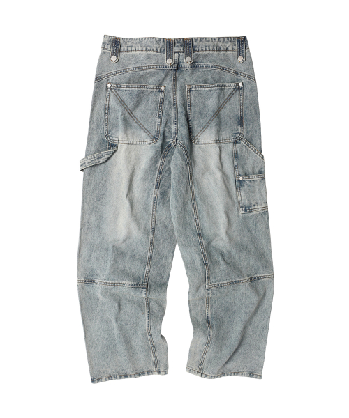 ROUND DOUBLE KNEE DENIM PANTS LIGHT BLUE