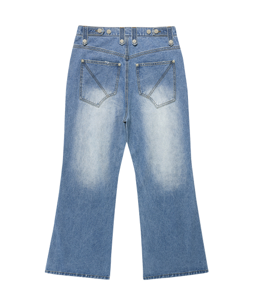 DESTROYED BOOTS CUT DENIM PANTS LIGHT BLUE