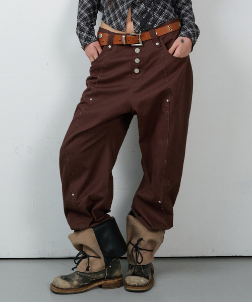 CURVED STUD PANTS BROWN