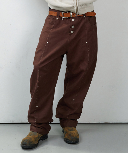 CURVED STUD PANTS BROWN