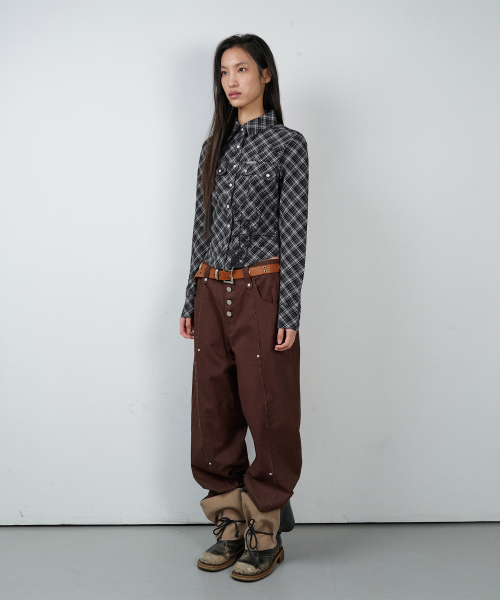 CURVED STUD PANTS BROWN