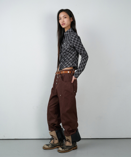 CURVED STUD PANTS BROWN