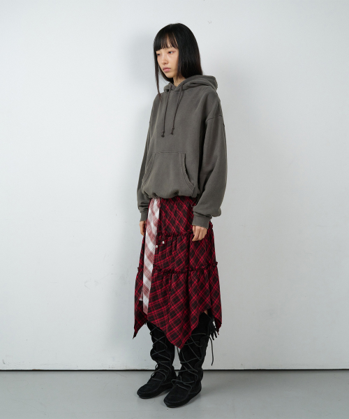 UNBALANCE LAYERED CHECK SKIRT (W) RED