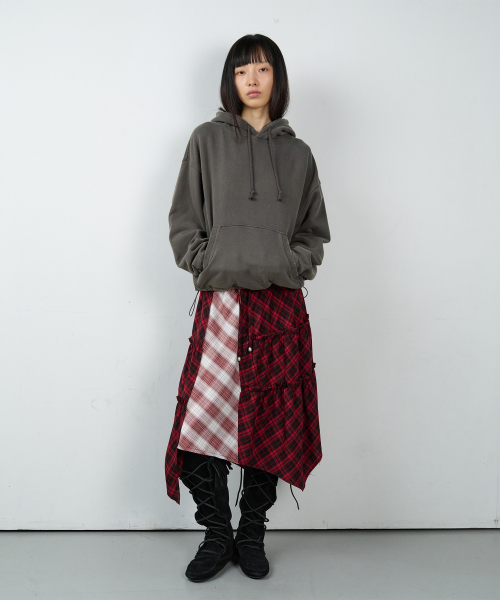 UNBALANCE LAYERED CHECK SKIRT (W) RED