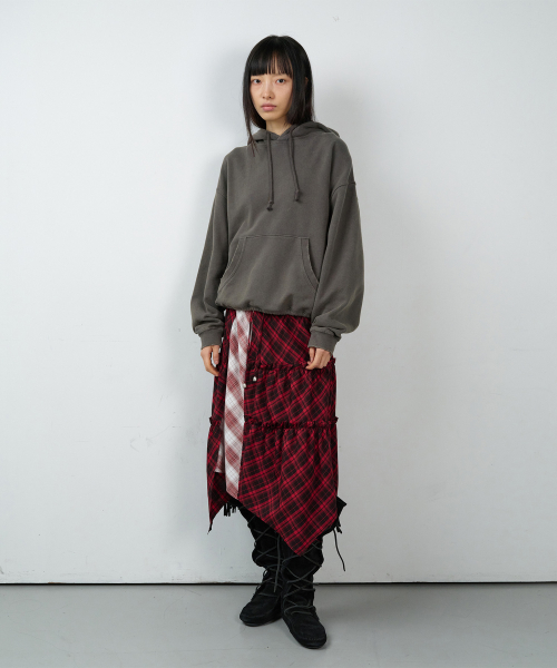 UNBALANCE LAYERED CHECK SKIRT (W) RED