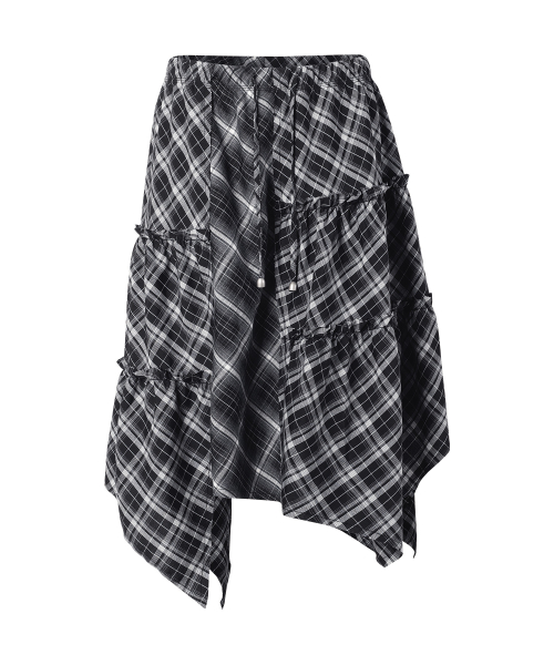 UNBALANCE LAYERED CHECK SKIRT (W) BLACK