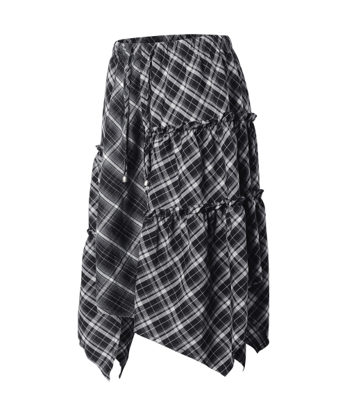 UNBALANCE LAYERED CHECK SKIRT (W) BLACK