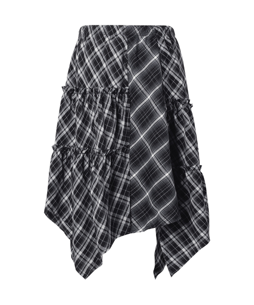 UNBALANCE LAYERED CHECK SKIRT (W) BLACK