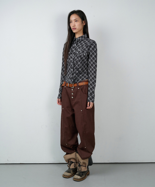 PAINTING CROP CHECK SHIRTS(W) BLACK